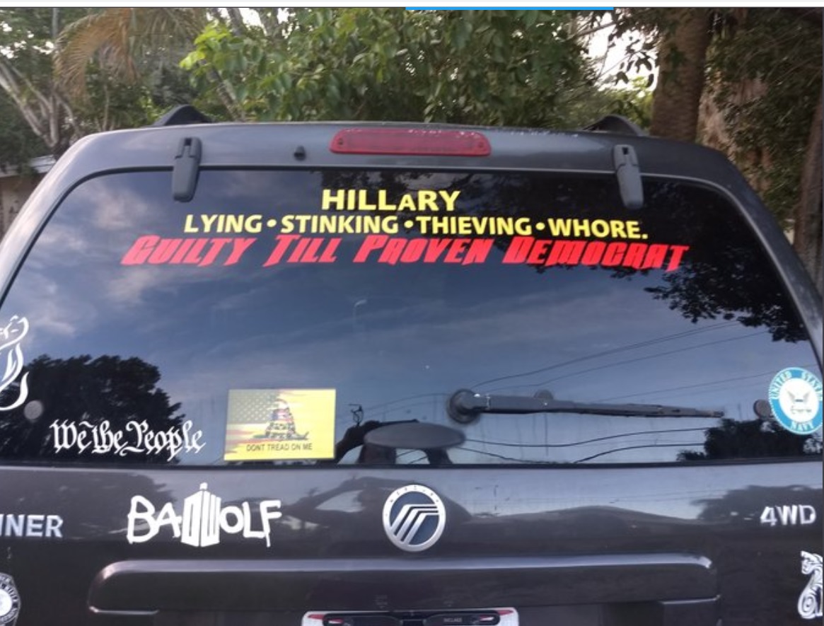 PHOTO SUV With Hillary Guilty Till Proven Democrat Sticker