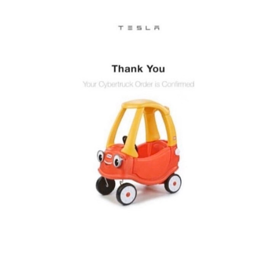 PHOTO Someone Made Little Car Show Up On Order Confirmation When Pre-Ordering Tesla Cybertruck