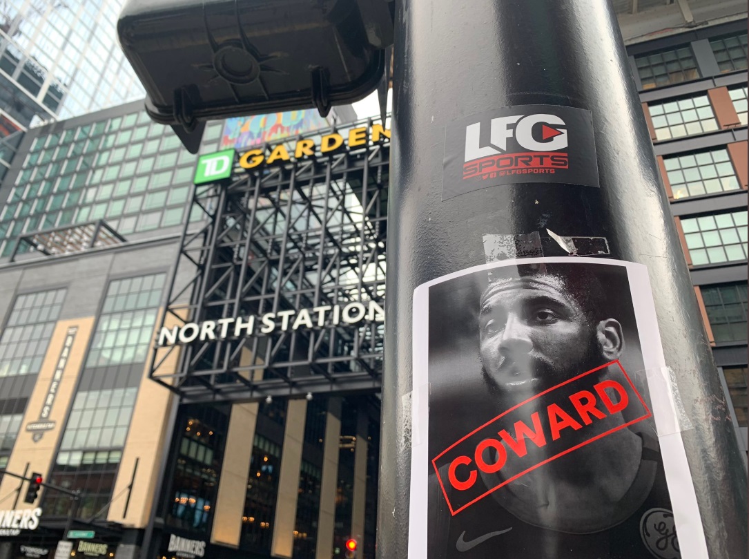 PHOTO TD Garden In Boston Calls Kyrie Irving A Coward Outside With Huge Sign