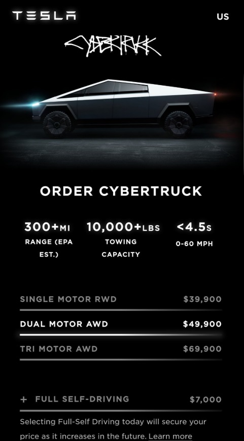 PHOTO Tesla Cybertruck Checkout Page On Mobile Device