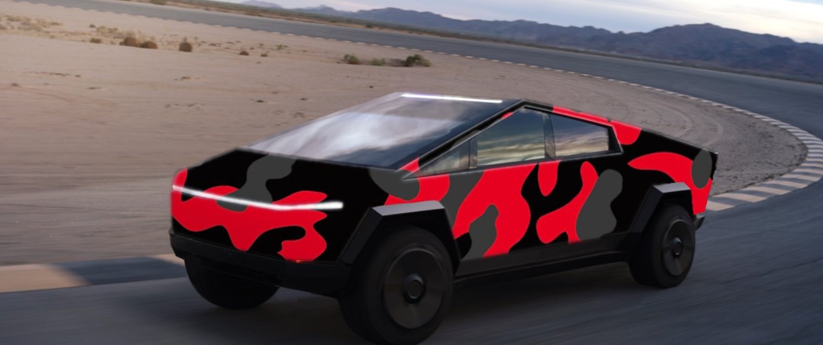 PHOTO Tesla Cybertruck In Red Cheetah Print