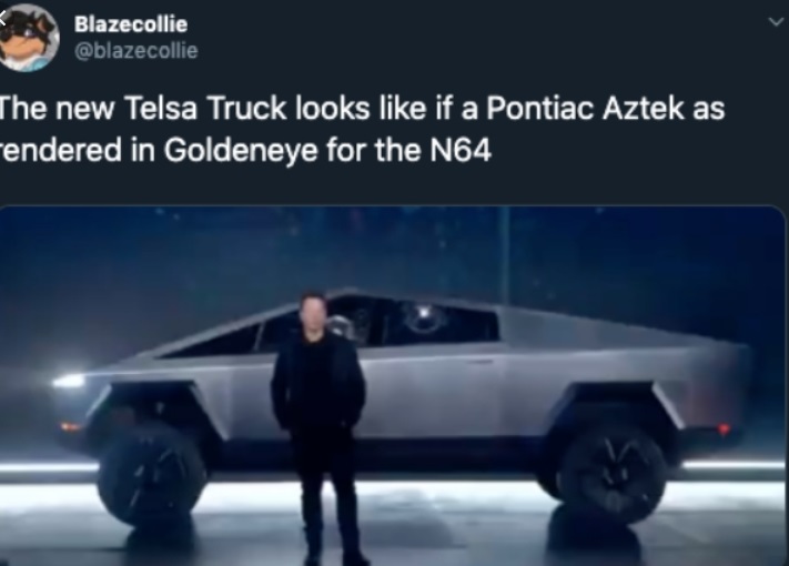 PHOTO Tesla Cybertruck Looks Like If A Pontiac Aztek As Rendered In A Goldeneye For The N64