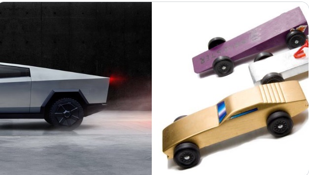 PHOTO Tesla Cybertruck Looks Like Pinewood Derby Cars For Boy Scouts