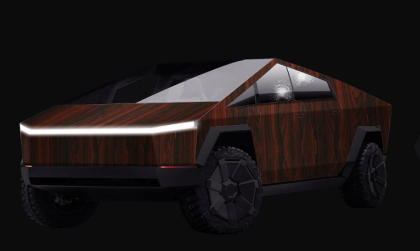 PHOTO Tesla Cybertruck With A Wooden Vinyl Skin