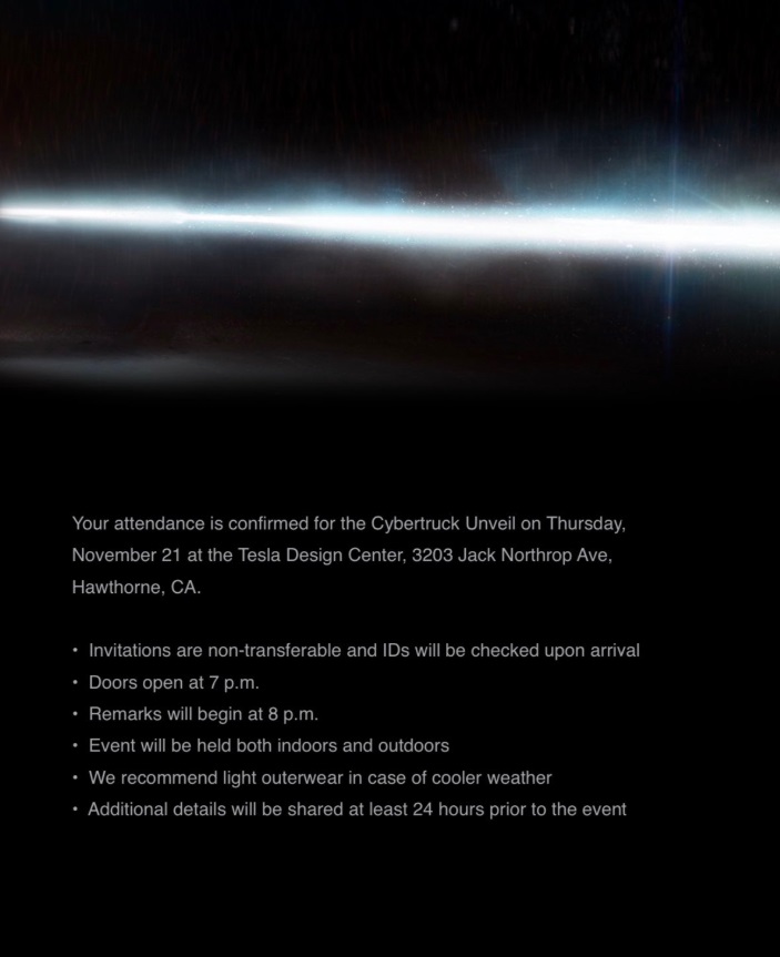 PHOTO What The Invitation Looked Like For Tesla Cybertruck Unveiling In Hawthorne California When A Spot Was Secured