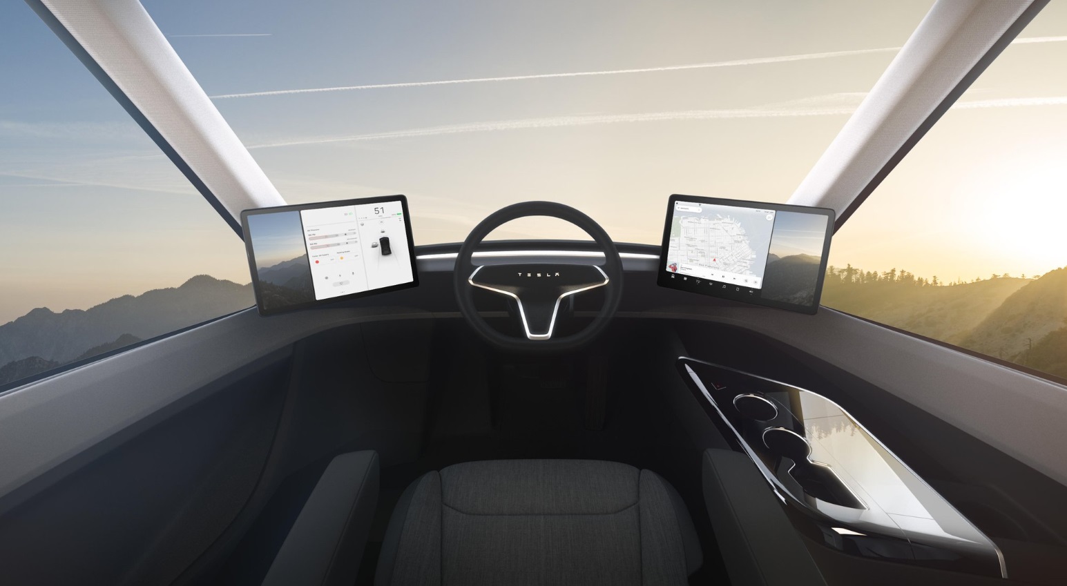 PHOTO You Can Watch Two TV's At Once In Tesla Cybertruck Center Cab Driving Position