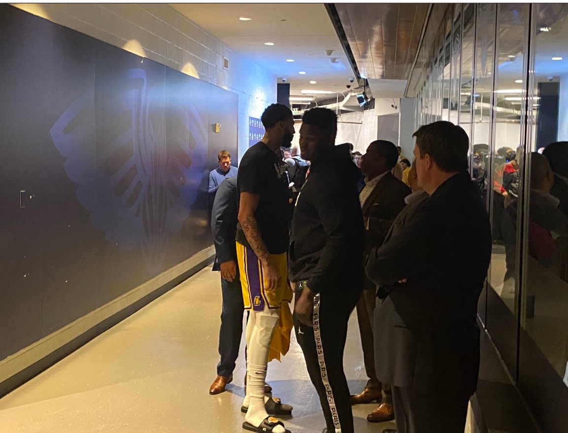 PHOTO Zion Williamson Visits Anthony Davis Outside Pelicans Locker Room And Zion Is Looking Fat