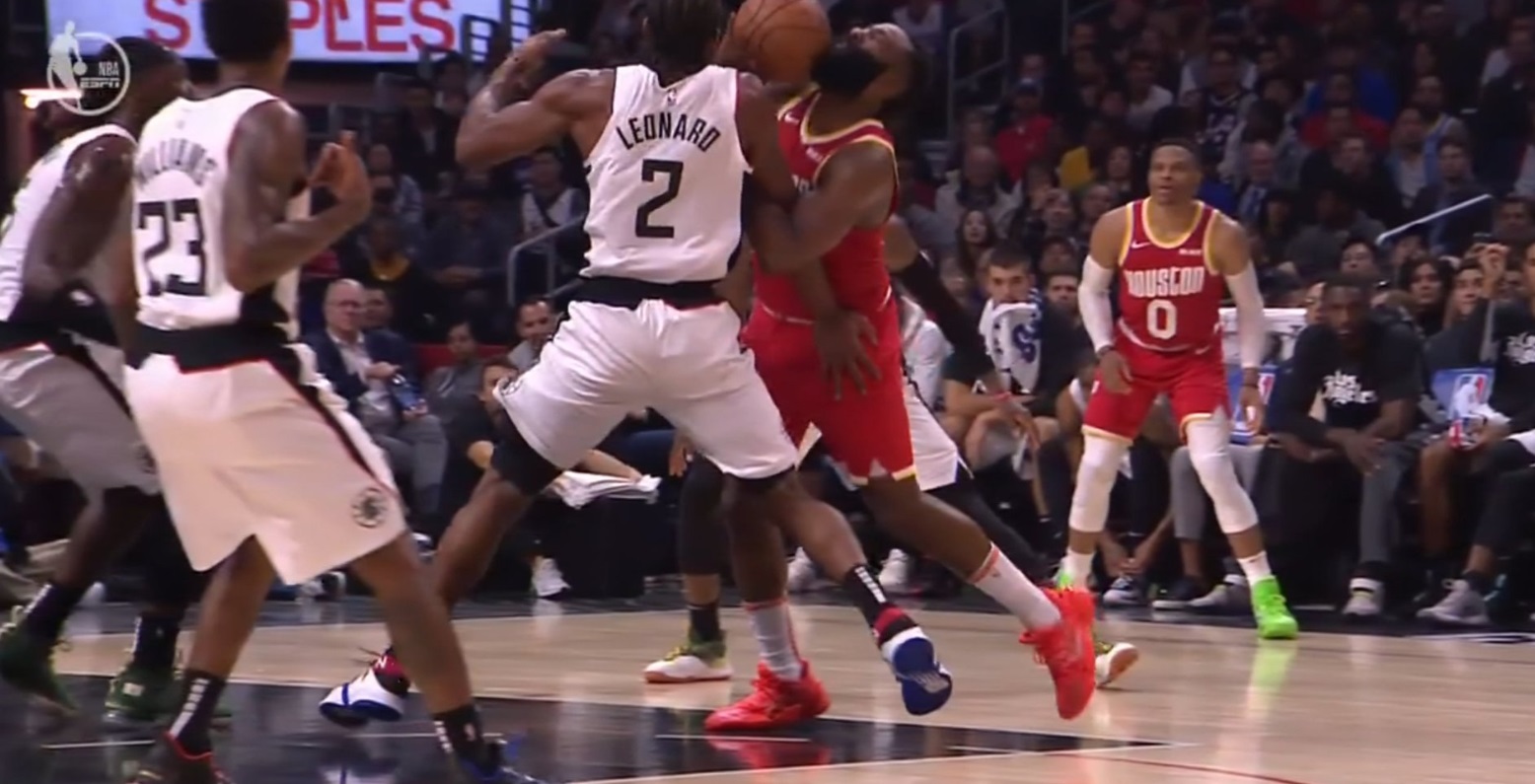 Still Shot Photo Of Kawhi Leonard's Arm Wrapped Around James Harden