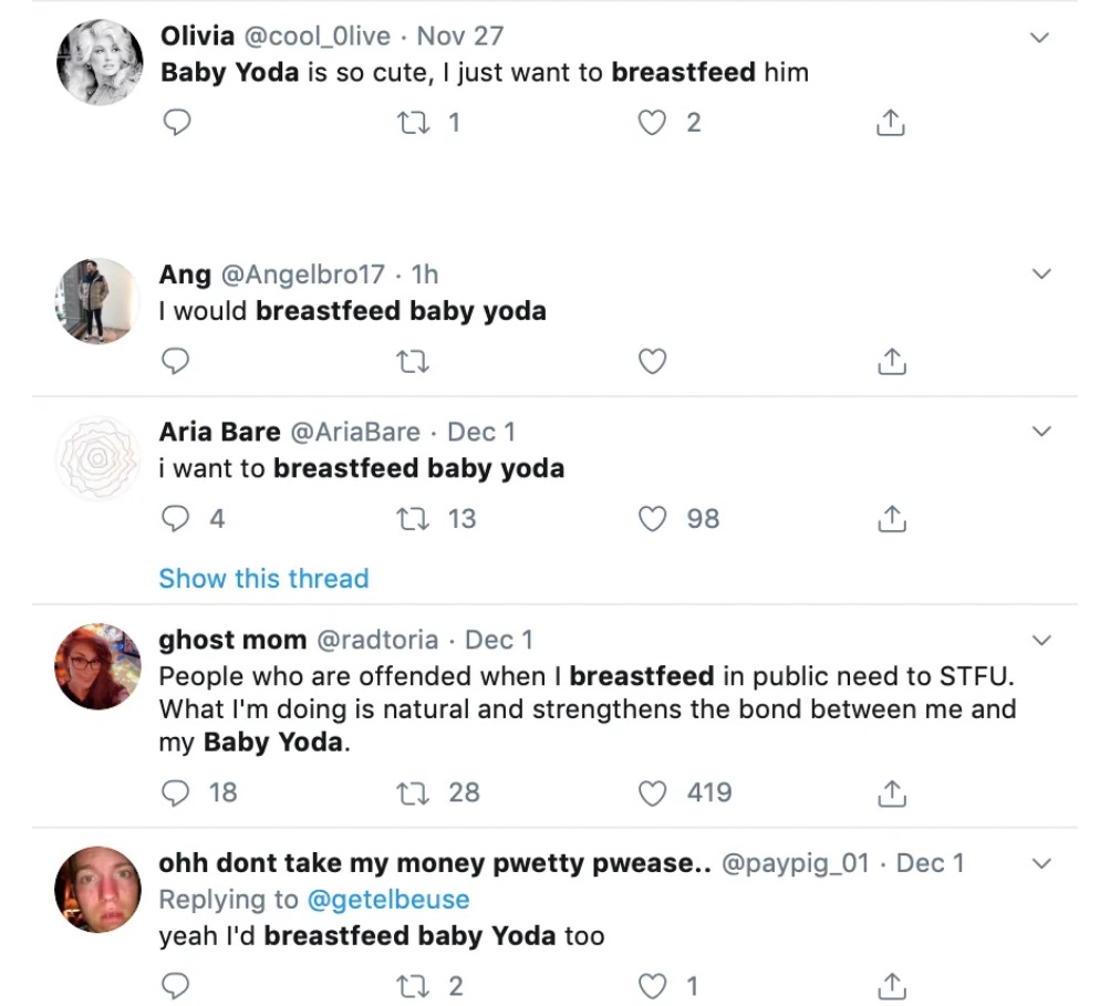 PHOTO A Bunch Of Women Want To Breastfeed Baby Yoda