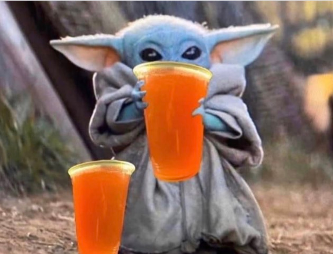 PHOTO Baby Yoda Chugging Two Michelada's