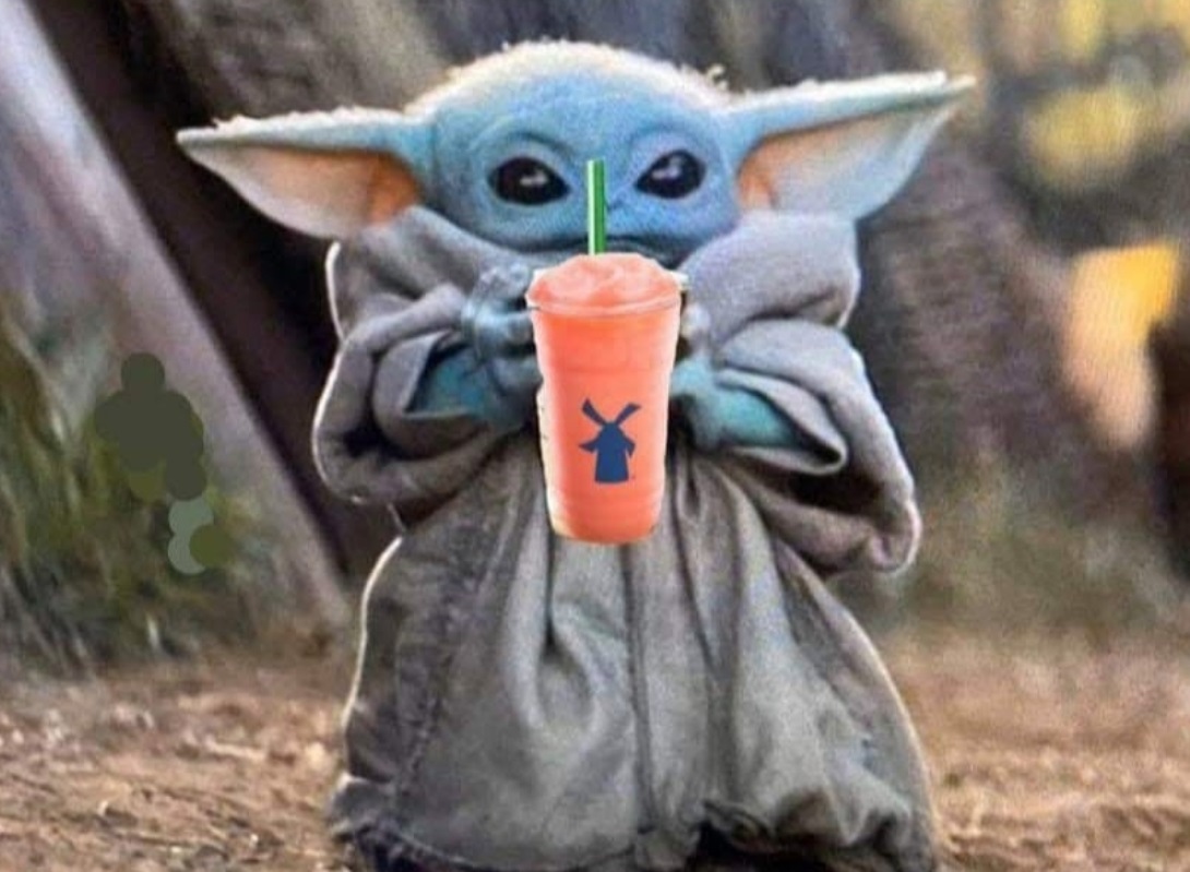 PHOTO Baby Yoda Drinking A Smoothie