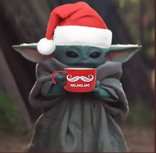 PHOTO Baby Yoda Drinking Coffee Out Of A Ho Ho Ho Mug