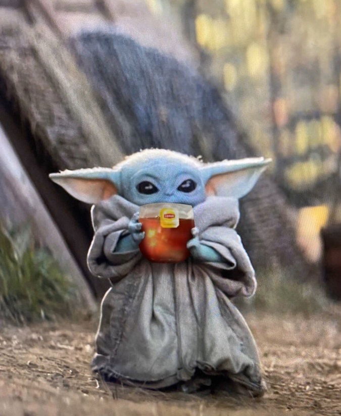 PHOTO Baby Yoda Drinking Tea With A Lipton Tea Bag