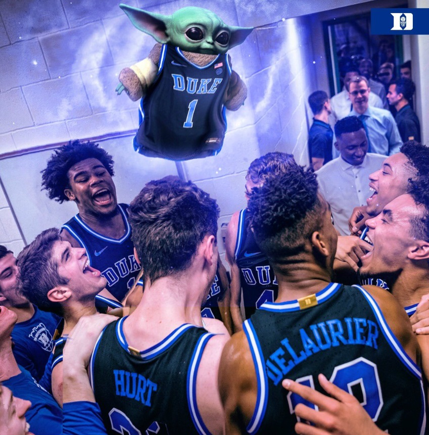 PHOTO Baby Yoda Ghost Hovering Over Duke Basketball Team In Locker Room