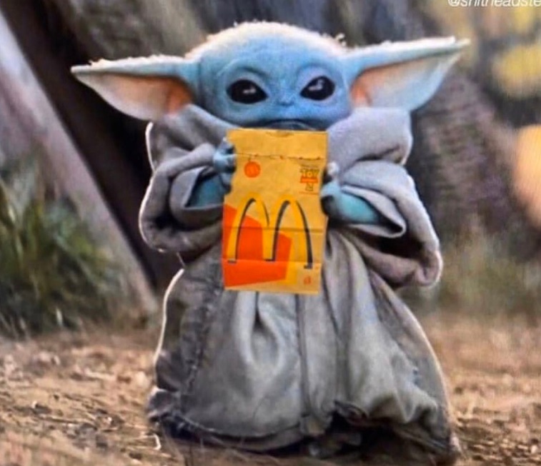 PHOTO Baby Yoda Holding A Bag Of McDonald's Fast Food