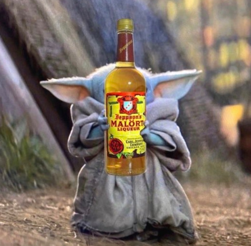 PHOTO Baby Yoda Holding A Bottle Of Jeppson's Liquor