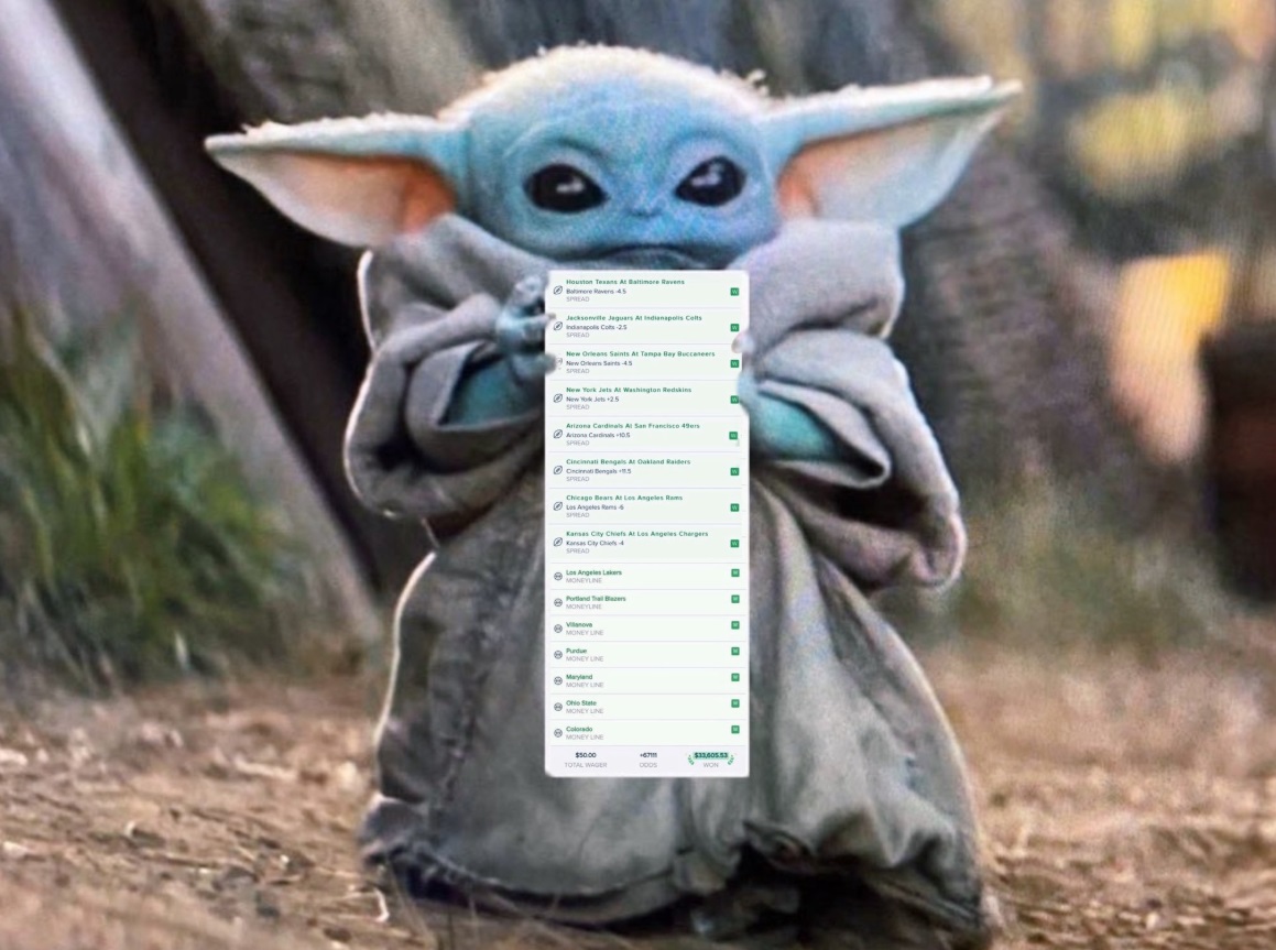 PHOTO Baby Yoda Holding A Vegas Parlay Ticket