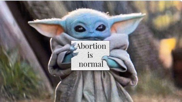 PHOTO Baby Yoda Holding An Abortion Is Normal Sign