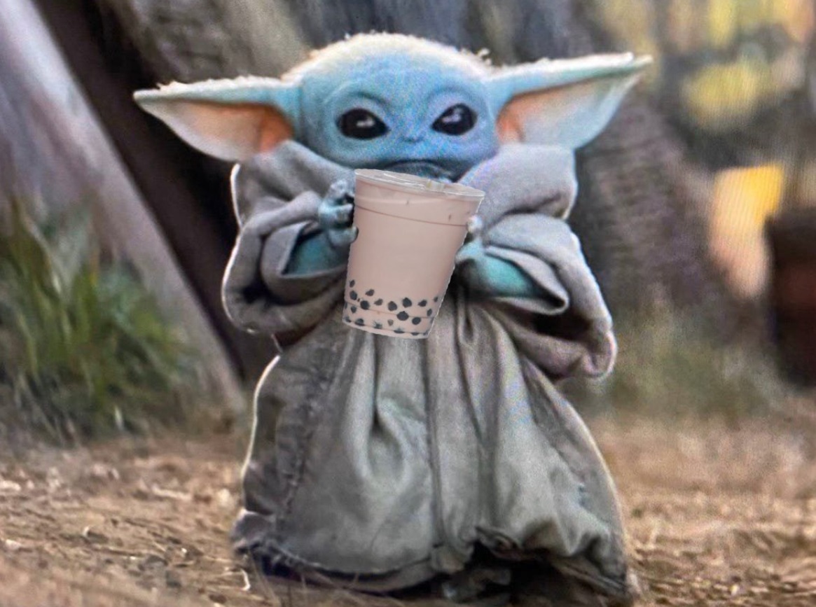 PHOTO Baby Yoda Holding An Iced Coffee