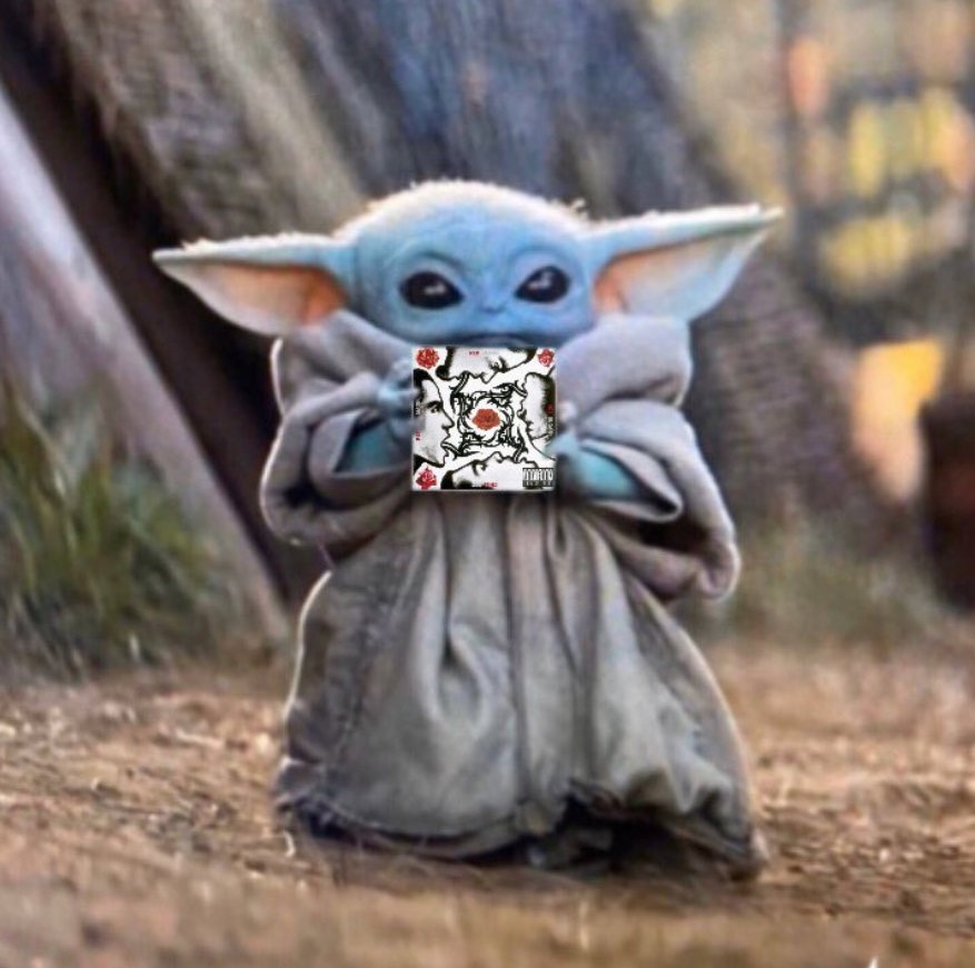 PHOTO Baby Yoda Holding Red Hot Chili Peppers Album