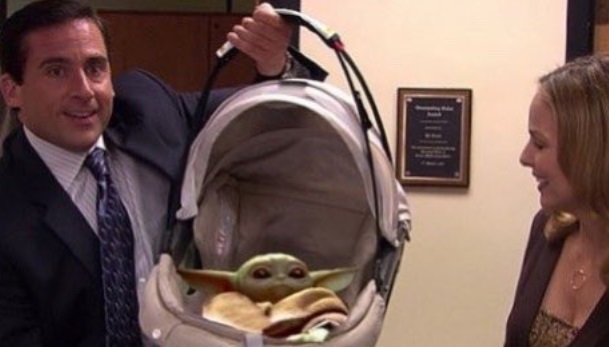 PHOTO Baby Yoda In A Baby Carrier