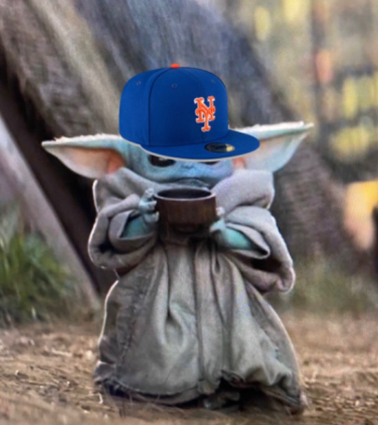 PHOTO Baby Yoda In NY Mets Hat With The Sticker Still On It