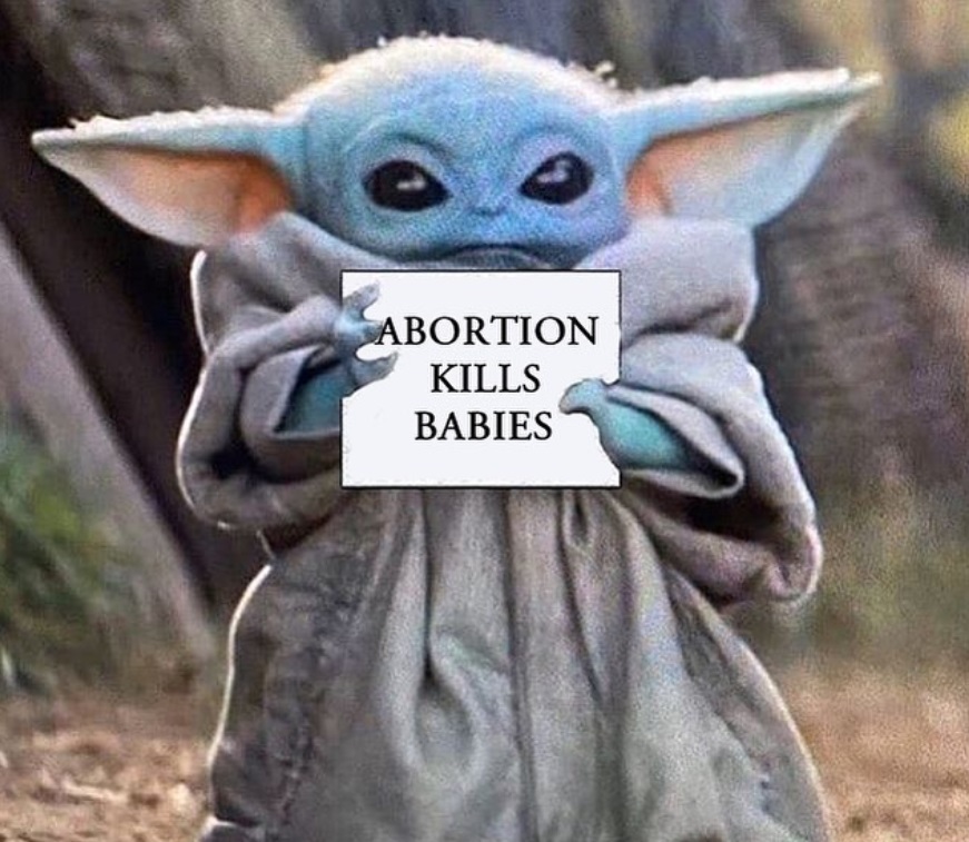 PHOTO Baby Yoda Is Woke Holding Abortion Kills Babies Sign