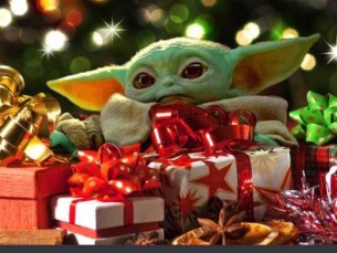 PHOTO Baby Yoda Surrounded By Christmas Gifts