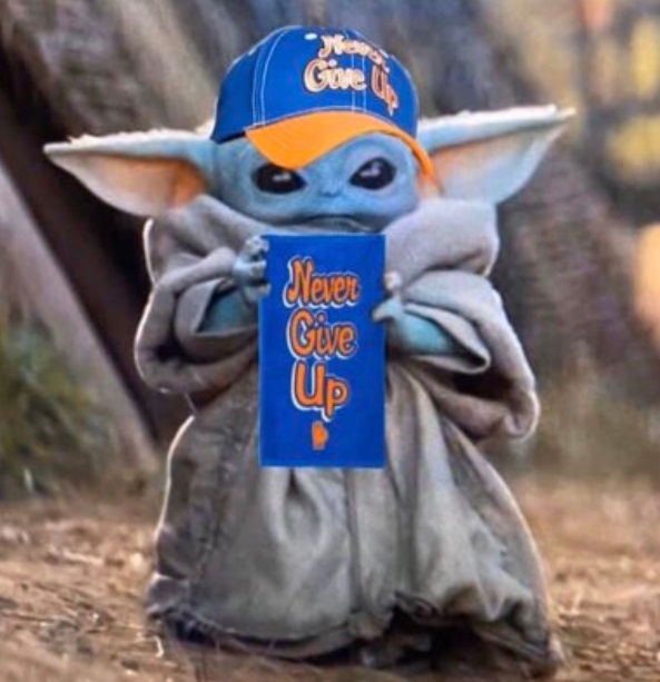 PHOTO Baby Yoda Wearing Never Give Up Hat