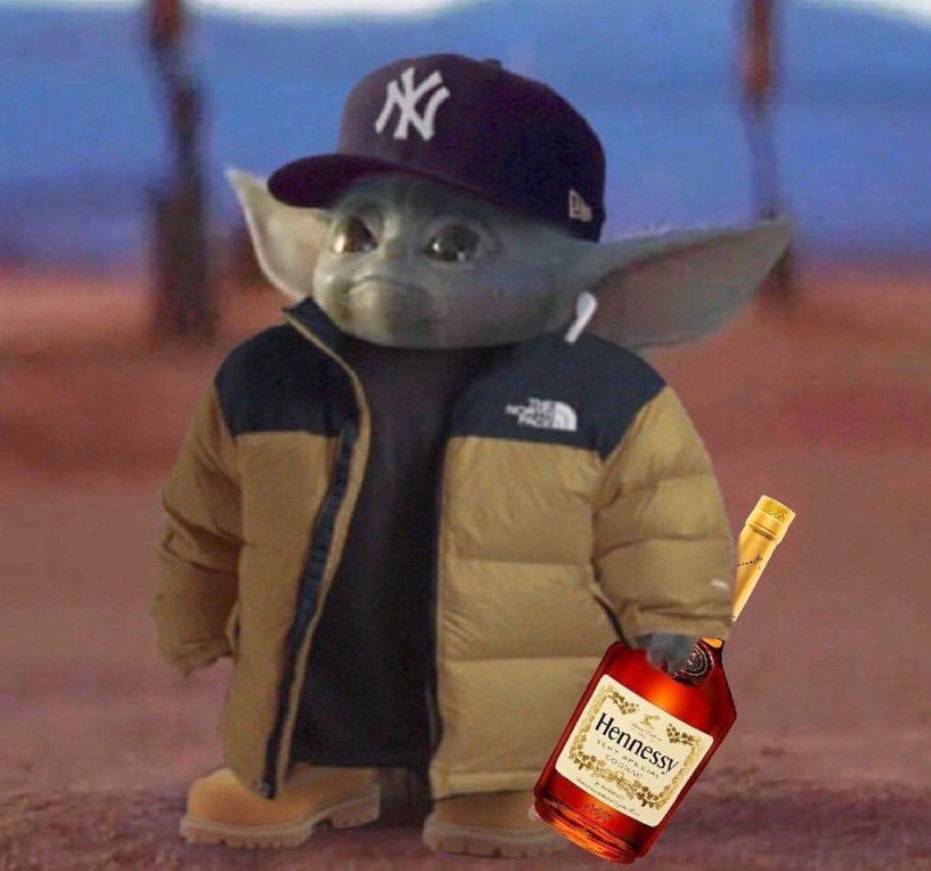 PHOTO Baby Yoda With A Bottle Of Hennessy