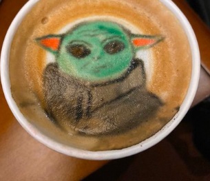 PHOTO Baby Yoda's Face Designed Into A Cup Of Hot Chocolate