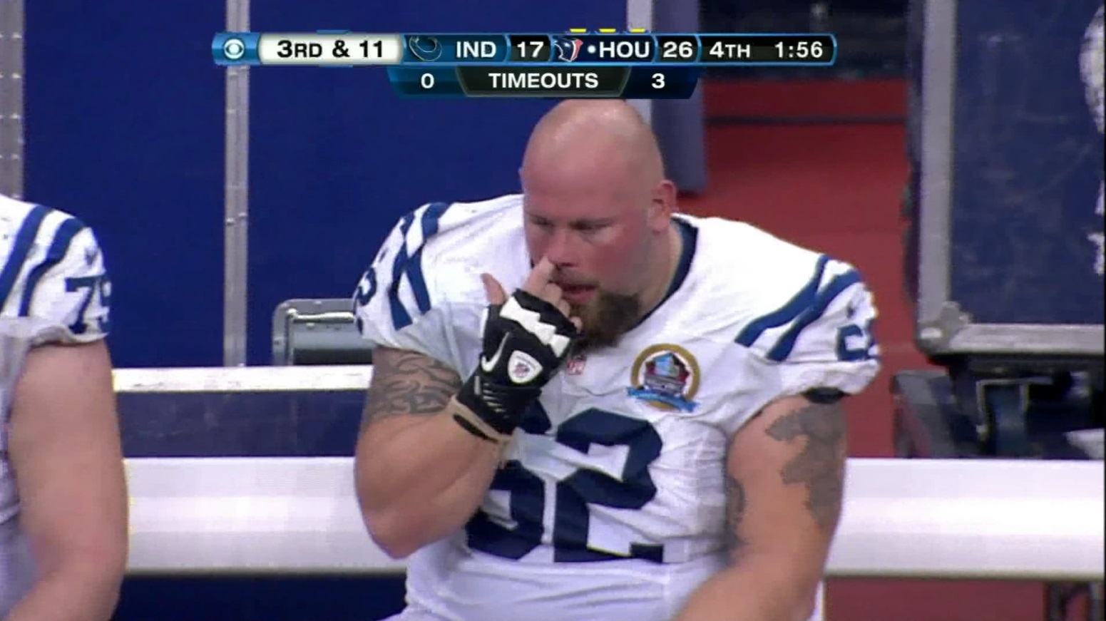 PHOTO Colts Lineman Picking His Nose On Bench