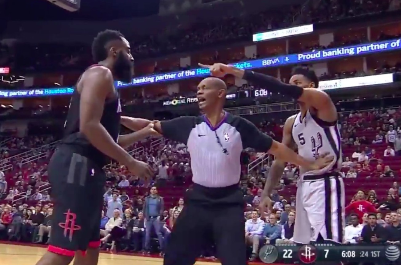 PHOTO Dejounte Murray Pointing James Harden As The Instigator