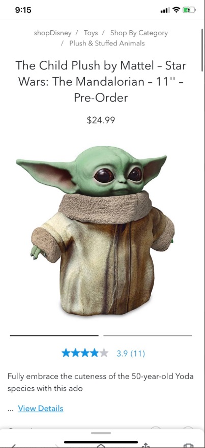 PHOTO Disney Store Released A Baby Yoda Toy