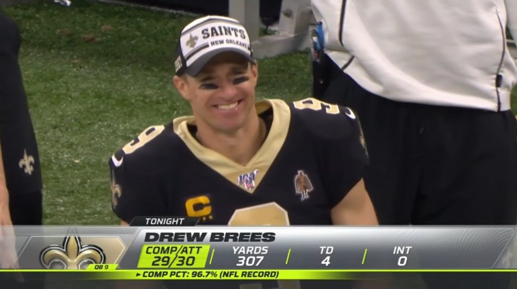 PHOTO Drew Brees Wide Smile After Breaking Record For Highest