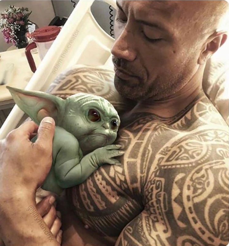 PHOTO Dwyane Johnson Holding Baby Yoda