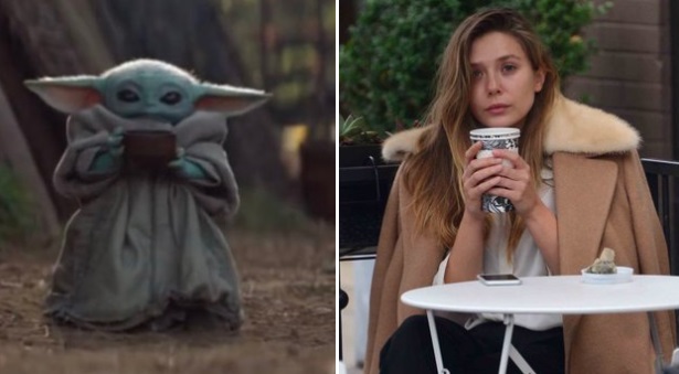 PHOTO Elizabeth Olsen Looking Like A Cute Hotty Imitating Baby Yoda