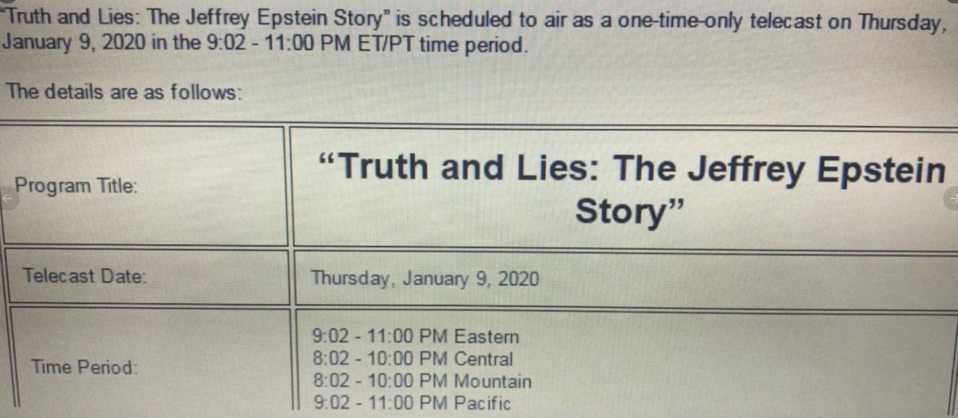 PHOTO Jeffrey Epstein Leaked Cover Up Will Air On TV