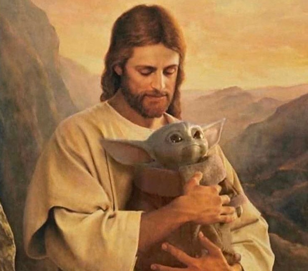 PHOTO Jesus Coddling A Very Content Baby Yoda