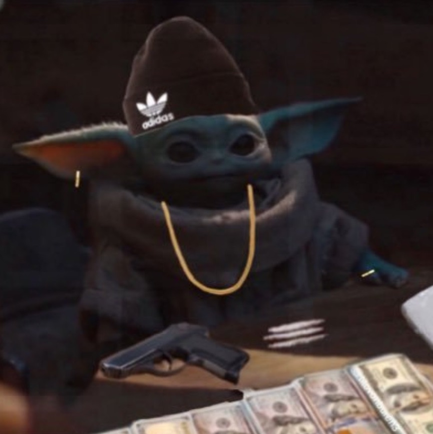 PHOTO Pimp Baby Yoda With Guns Women And Stacks Of Money