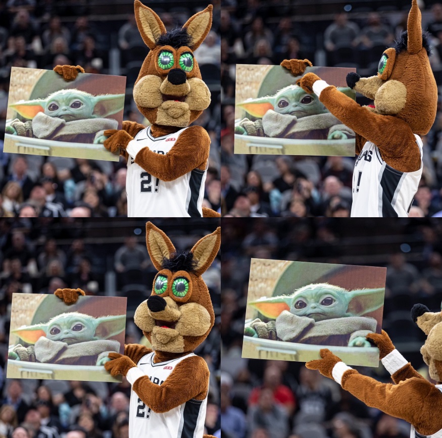 PHOTO San Antonio Spurs Mascot Holding Baby Yoda Picture