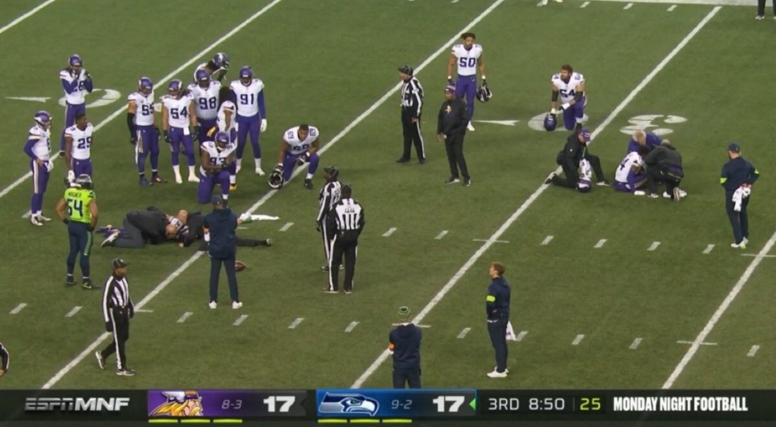 PHOTO Two Vikings Players Down Injured And Being Attended To At The Same Time