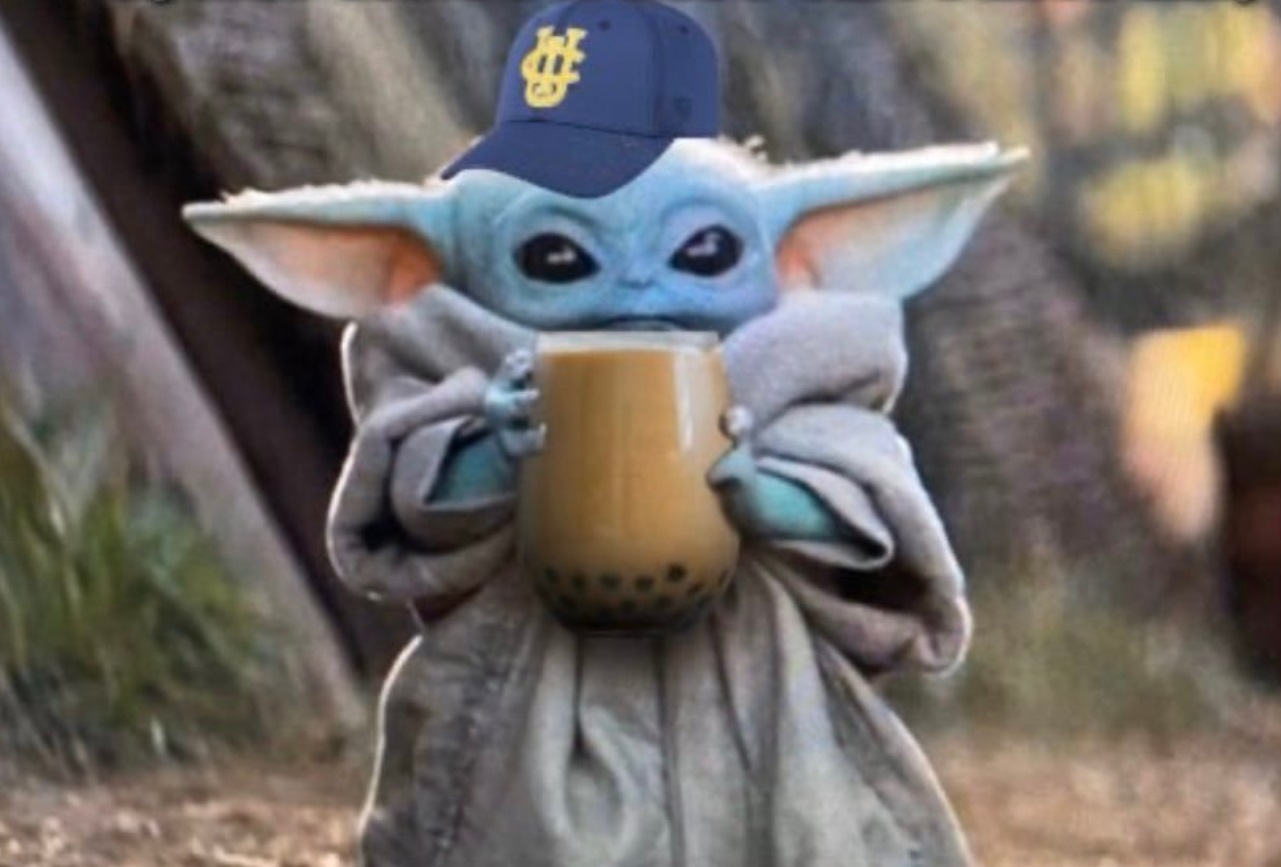 PHOTO UCI Girls Gave Baby Yoda Cup Of Iced Coffee And A UCI Hat