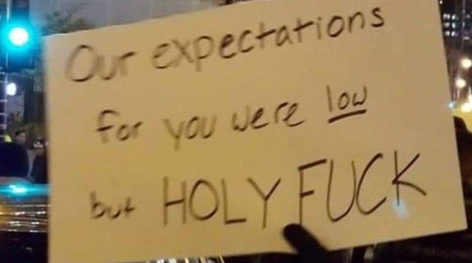 PHOTO Upset Tulsi Gabbard Holds Sign Ripping Her That Says Our Expectations For You Were Low But Holy Fuck