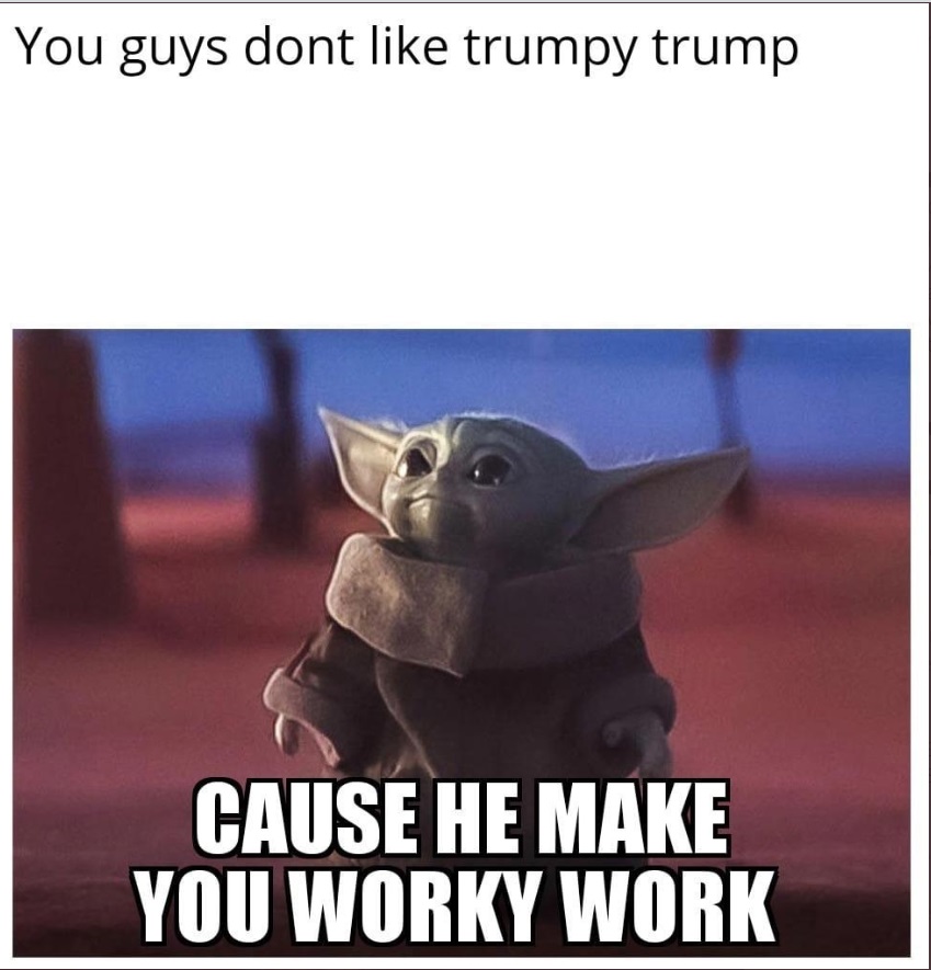 PHOTO You Don't Like Trumpy Trump Because He Make You Worky Work Meme