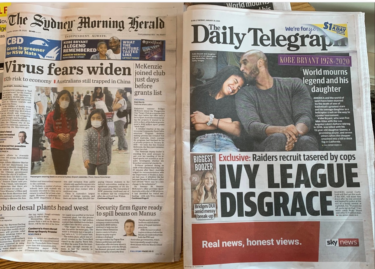 PHOTO Kobe Bryant The Top Headline On Sydney Newspaper