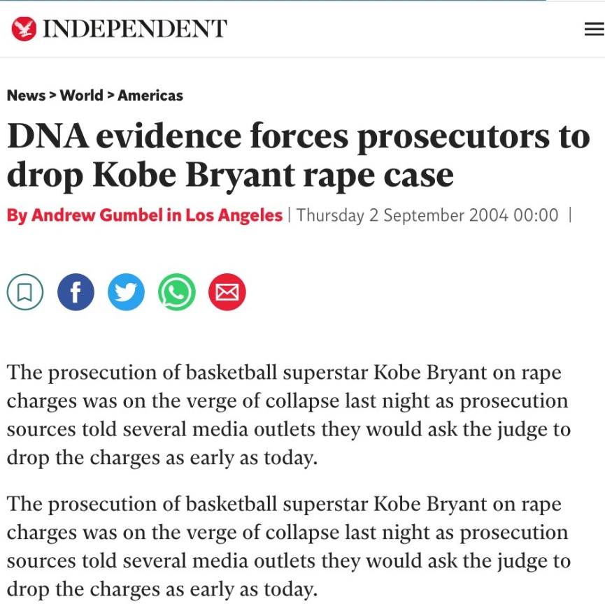 Kobe Bryant's Rape Case Was Closed Because DNA Evidence Forced Prosecuters To Drop The Case