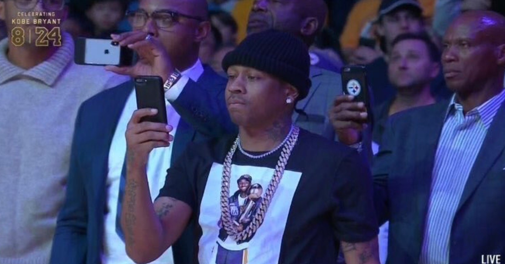 PHOTO Allen Iverson Wearing A Kobe Championship Shirt For When Kobe Won The Title Against Him