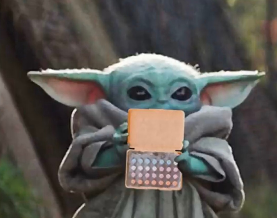 PHOTO Baby Yoda Holding Birth Control Pills