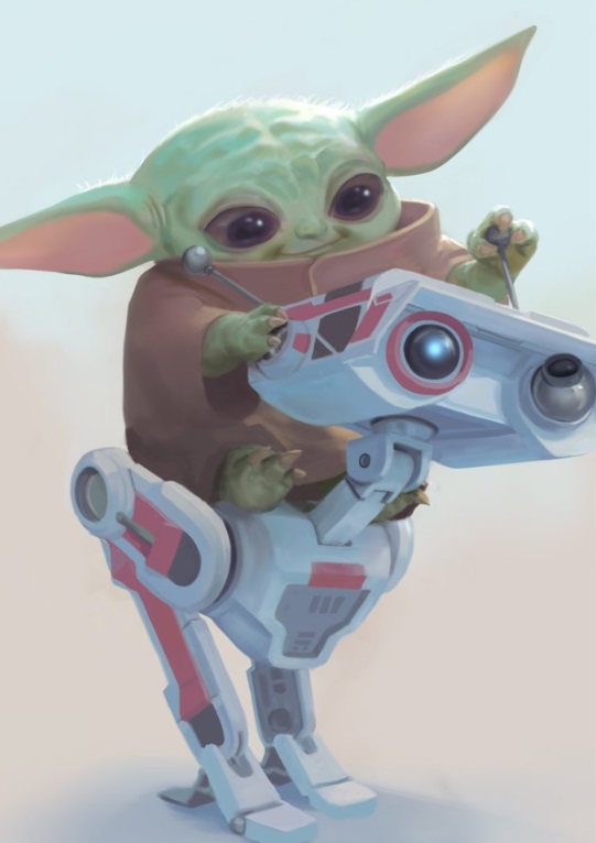 PHOTO Baby Yoda Riding A Star Wars Robot